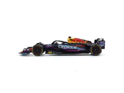 BBurago Red Bull Racing RB19, 2023 with Helmet Max Verstappen (No.1), Miami GP, Blue, 1:43 Scale