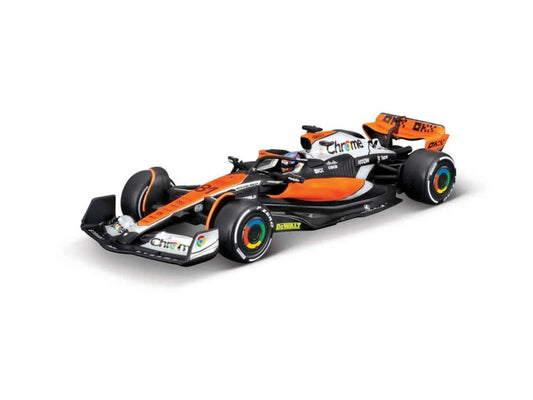 BBurago McLaren MCL60 Oscar Piastri (No.81 With Helmet British GP 2023), Black/Orange, 1:43 Scale