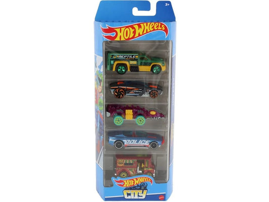 <h1>HOT WHEELS 5-PACK CITY&nbsp;</h1> <p><span data-mce-fragment="1">The 5-Pack includes the following 5 vehicles:</span><br></p> <h1>ALPHA PURSUIT, BREAD BOX, RESCUE DUTY, FANGSTER, ROGUE HOG</h1>