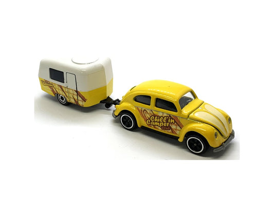 Majorette VOLKSWAGEN The Originals Trailers Volkswagen Beetle with Eriba Puck Trailer (Yellow, Yellow/White)